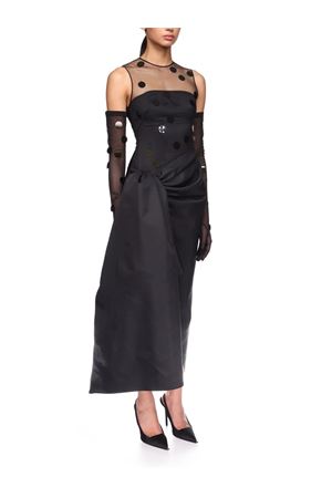 Polka-Dot Discs And Draped Skirt Midi Dress DAVID KOMA | AW25DK17DABLACK